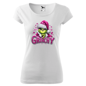 Tricou Alb  Grinchy Roz