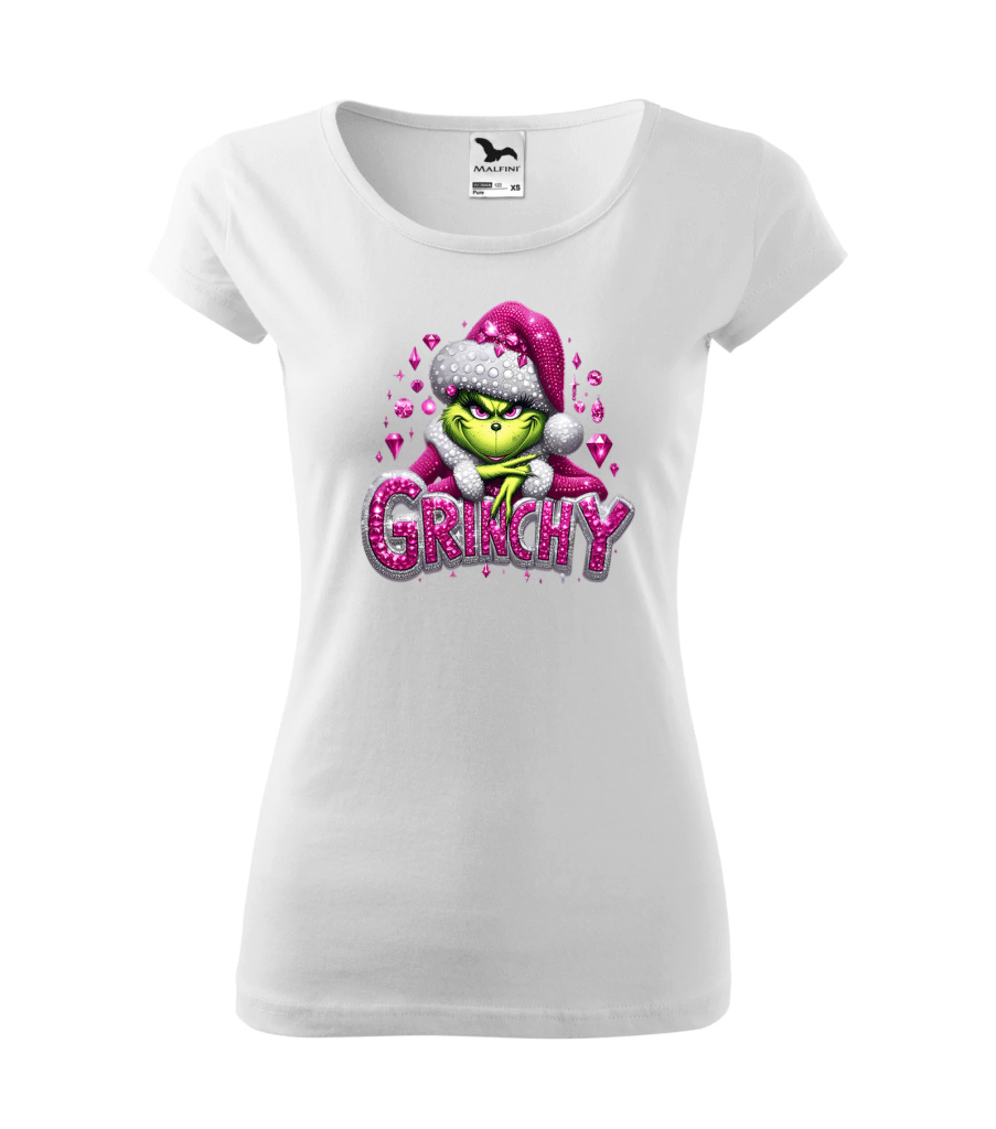 Tricou Alb  Grinchy Roz